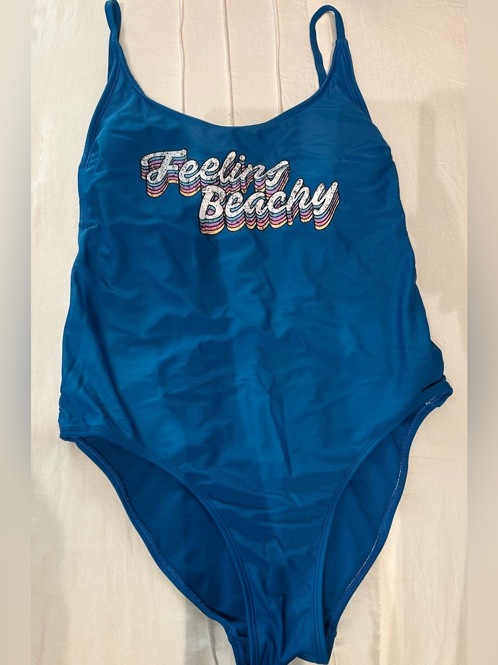 No Boundaries Feeling Beachy Blue One Piece Swimsuit Cheeky Retro Size: 7-9
